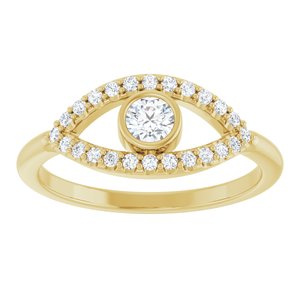 14K Yellow Gold Natural White Sapphire Evil Eye Ring