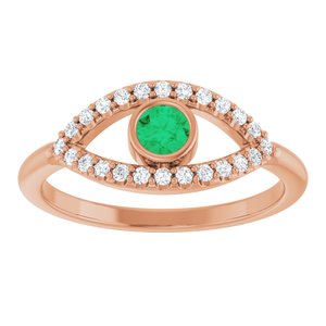 14K Rose Gold Lab-Grown Emerald & Natural White Sapphire Evil Eye Ring