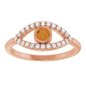 14K Rose Gold Natural Citrine & Natural White Sapphire Evil Eye Ring