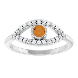 Sterling Silver Natural Citrine & Natural White Sapphire Evil Eye Ring