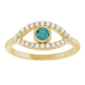 14K Yellow Gold Natural Alexandrite & Natural White Sapphire Evil Eye Ring