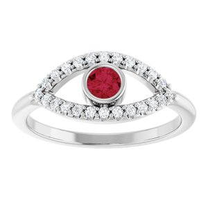 14K White Gold Lab-Grown Ruby & Natural White Sapphire Evil Eye Ring