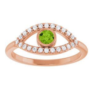 14K Rose Gold Natural Peridot & Natural White Sapphire Evil Eye Ring