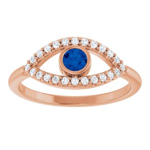 14K Rose Gold Natural Blue Sapphire & Natural White Sapphire Evil Eye Ring