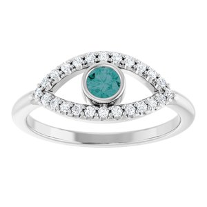 Platinum Natural Alexandrite & Natural White Sapphire Evil Eye Ring