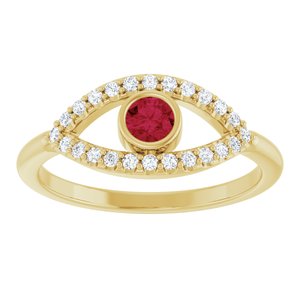 14K Yellow Gold Lab-Grown Ruby & Natural White Sapphire Evil Eye Ring