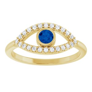14K Yellow Gold Lab-Grown Blue Sapphire & Natural White Sapphire Evil Eye Ring