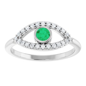 Platinum Lab-Grown Emerald & Natural White Sapphire Evil Eye Ring