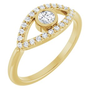 14K Yellow Gold Natural White Sapphire Evil Eye Ring