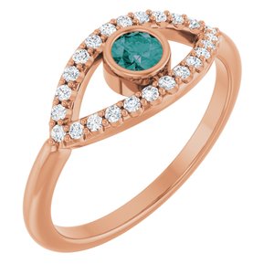 14K Rose Gold Lab-Grown Alexandrite & Natural White Sapphire Evil Eye Ring