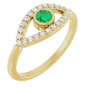 14K Yellow Gold Lab-Grown Emerald & Natural White Sapphire Evil Eye Ring