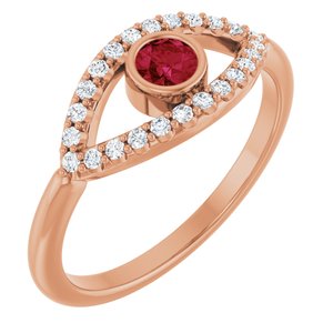 14K Rose Gold Natural Ruby & Natural White Sapphire Evil Eye Ring