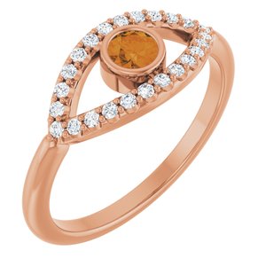 14K Rose Gold Natural Citrine & Natural White Sapphire Evil Eye Ring