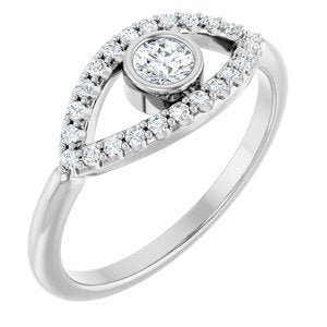 14K White Gold Natural White Sapphire Evil Eye Ring