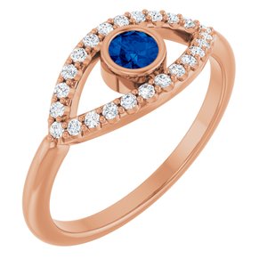14K Rose Gold Lab-Grown Blue Sapphire & Natural White Sapphire Evil Eye Ring