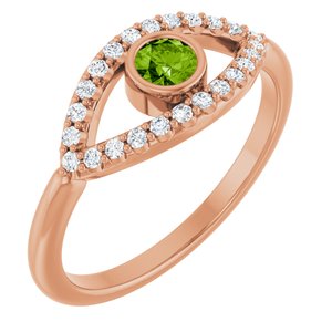 14K Rose Gold Natural Peridot & Natural White Sapphire Evil Eye Ring