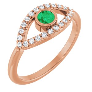 14K Rose Gold Lab-Grown Emerald & Natural White Sapphire Evil Eye Ring