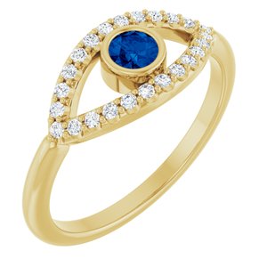 14K Yellow Gold Lab-Grown Blue Sapphire & Natural White Sapphire Evil Eye Ring
