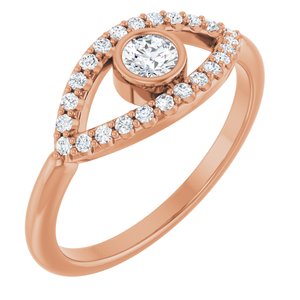 14K Rose Gold Natural White Sapphire Evil Eye Ring