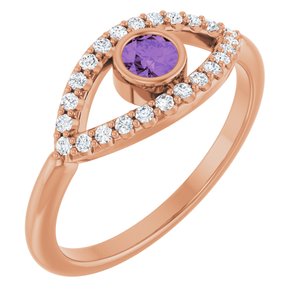 14K Rose Gold Natural Amethyst & Natural White Sapphire Evil Eye Ring