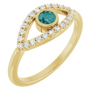 14K Yellow Gold Lab-Grown Alexandrite & Natural White Sapphire Evil Eye Ring