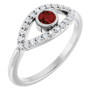 Platinum Natural Mozambique Garnet & Natural White Sapphire Evil Eye Ring