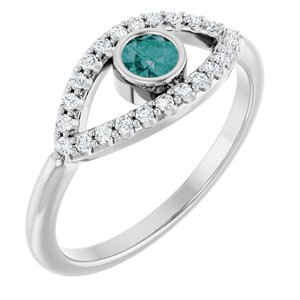 Sterling Silver Lab-Grown Alexandrite & Natural White Sapphire Evil Eye Ring