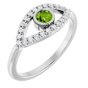 Platinum Natural Peridot & Natural White Sapphire Evil Eye Ring