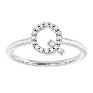 14K White Gold .08 CTW Natural Diamond Initial Q Ring