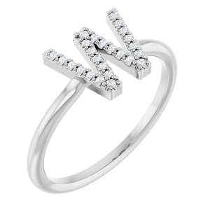 14K White Gold .06 CTW Natural Diamond Initial W Ring