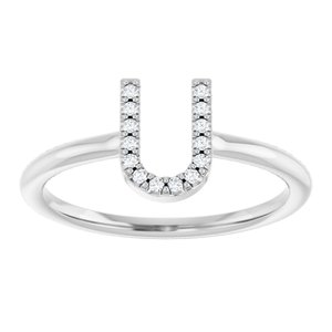 14K White Gold .05 CTW Natural Diamond Initial U Ring