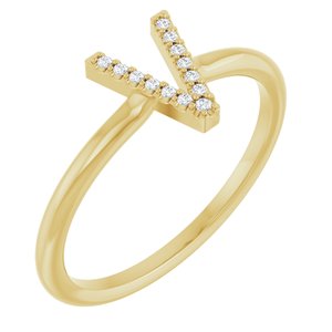14K Yellow Gold .03 CTW Natural Diamond Initial V Ring