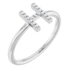 14K White Gold .05 CTW Natural Diamond Initial H Ring