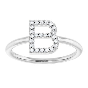 14K White Gold .08 CTW Natural Diamond Initial B Ring