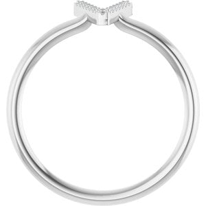 14K White Gold .03 CTW Natural Diamond Initial V Ring