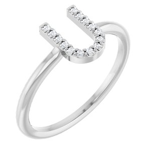 14K White Gold .05 CTW Natural Diamond Initial U Ring