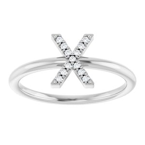 Sterling Silver .05 CTW Natural Diamond Initial X Ring
