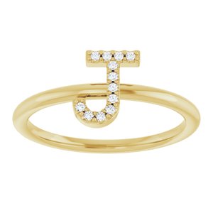 14K Yellow Gold .05 CTW Natural Diamond Initial J Ring