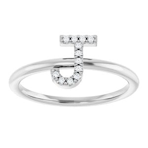 Sterling Silver .05 CTW Natural Diamond Initial J Ring