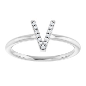 14K White Gold .03 CTW Natural Diamond Initial V Ring