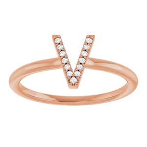 14K Rose Gold .03 CTW Natural Diamond Initial V Ring