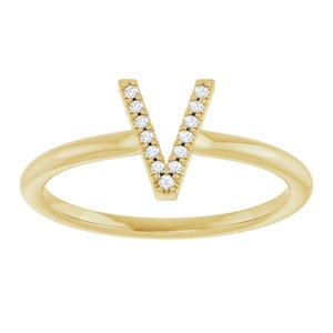 14K Yellow Gold .03 CTW Natural Diamond Initial V Ring
