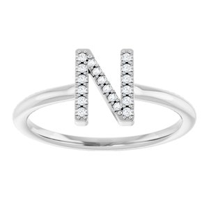 14K White Gold .06 CTW Natural Diamond Initial N Ring