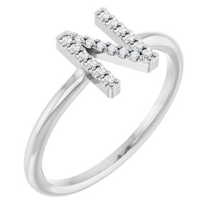 Sterling Silver .06 CTW Natural Diamond Initial N Ring