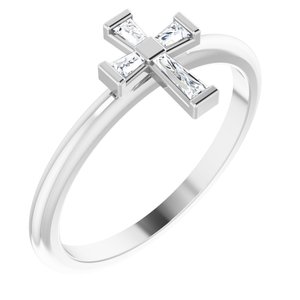 Platinum 1/10 CTW Natural Diamond Stackable Cross Ring