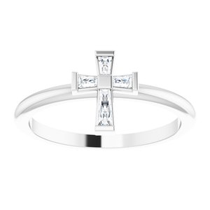 Platinum 1/10 CTW Natural Diamond Stackable Cross Ring