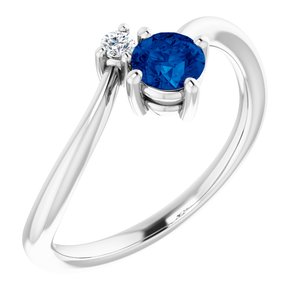 14K White Gold Natural Blue Sapphire & .025 CTW Natural Diamond Ring
