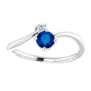 14K White Gold Natural Blue Sapphire & .025 CTW Natural Diamond Ring