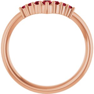 14K Rose Gold Natural Ruby Graduated V Ring