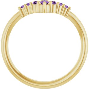 14K Yellow Gold Natural Amethyst Graduated V Ring